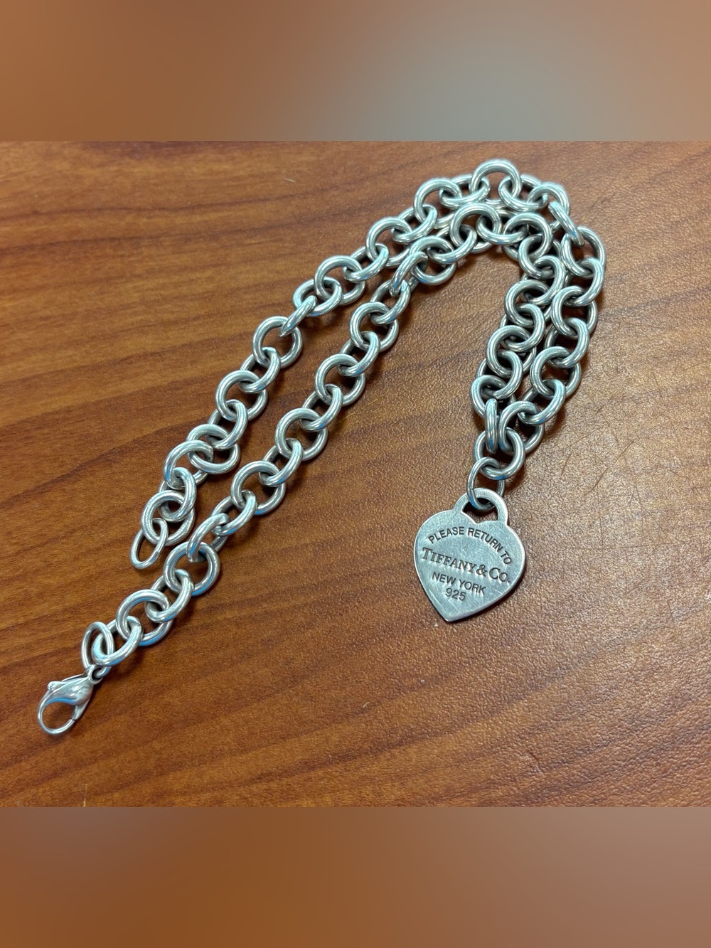 Tiffany & Co. Silver Heart Tag Custom Anchor Link Choker Necklace